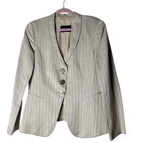 Giorgio Armani Borgo 21 Women’s Blazer EU 48 US 12-14 Tan Striped Ramie Silk